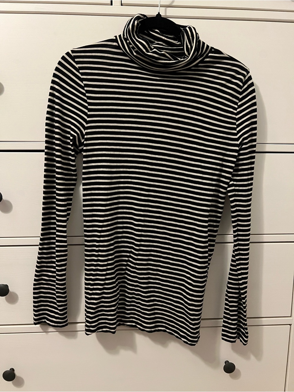 J. Crew Black & White Striped Turtleneck Long Sleeve Top